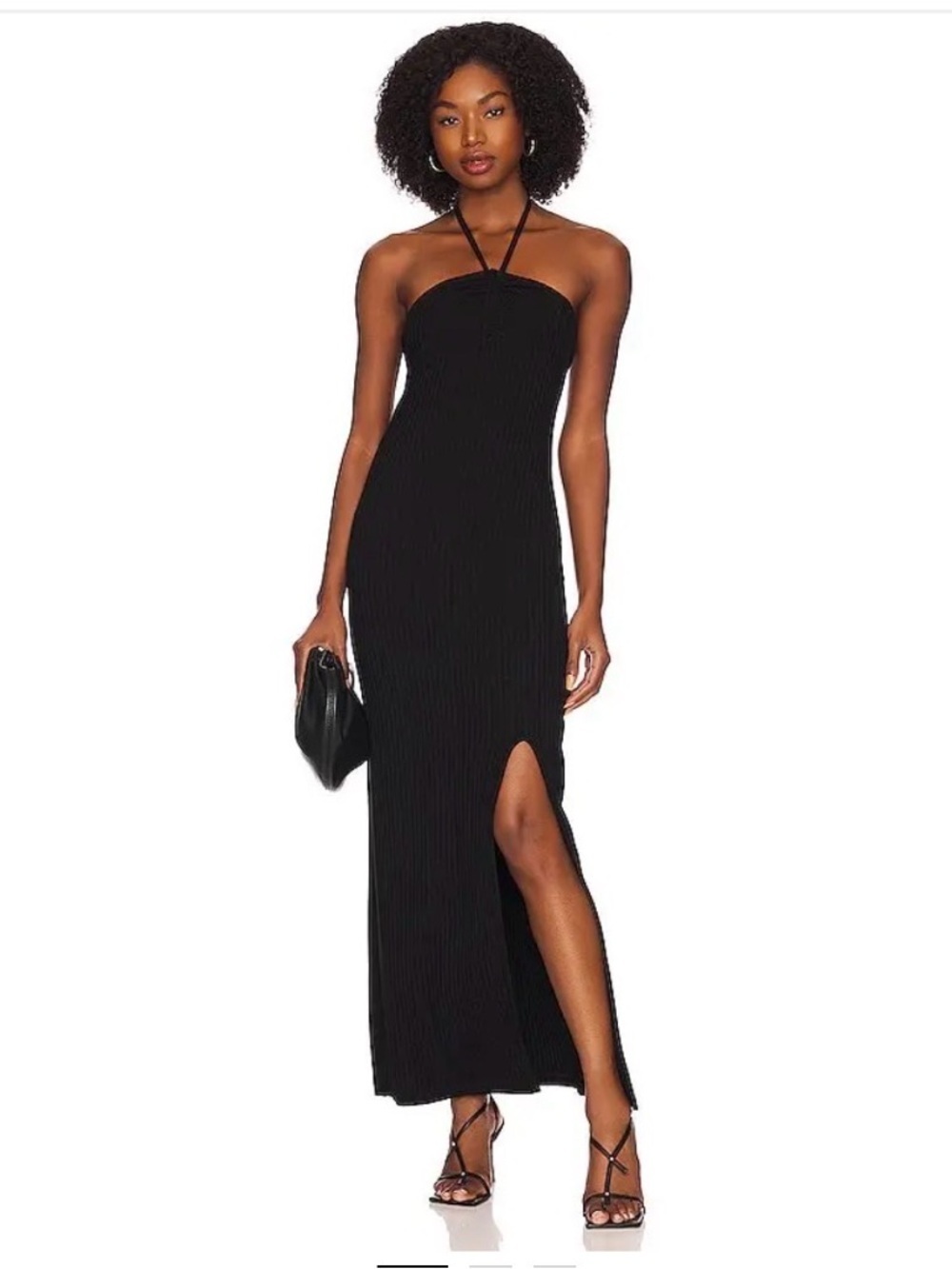 1. State Black Halter Ribbed Maxi Dress or with Side Slit size small NWT